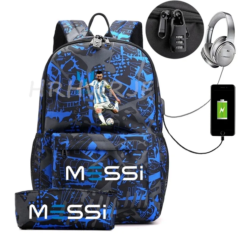 sac à dos de sport messi camouflage pour femmes et hommes, sac à dos pour ordinateur portable pour adolescents, étudiants, sac à dos orthopédique de voyage avec trousse à crayons 2 pièces