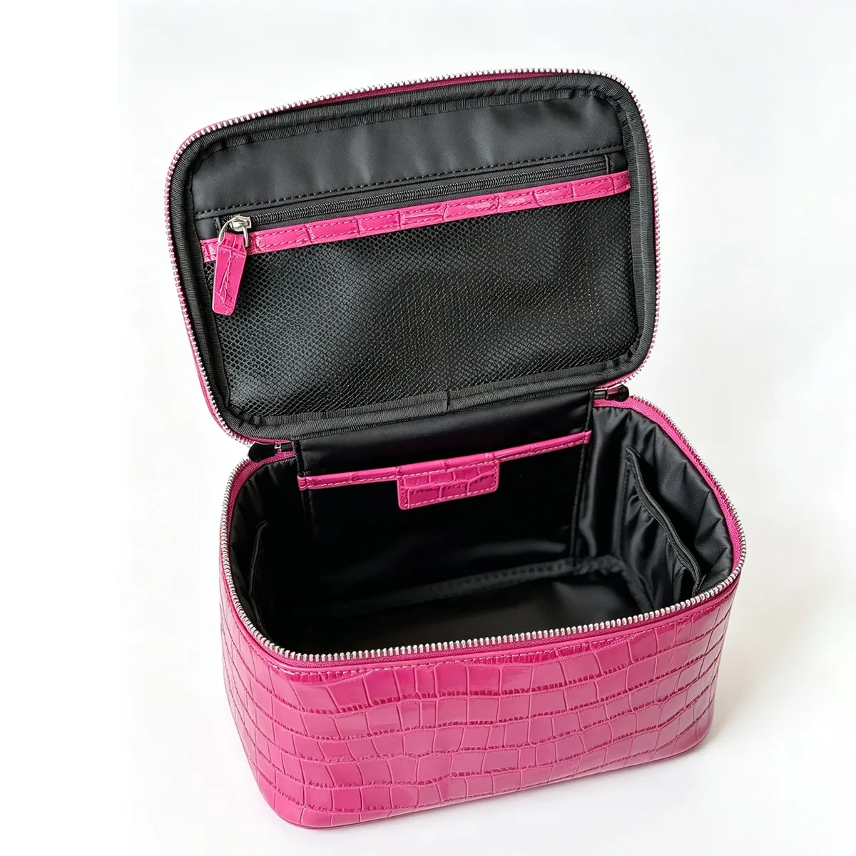 sac à cosmétiques en cuir de vachette à motif crocodile, rouge rose, luxe léger, en cuir véritable, pour femmes, portable, pour le voyage, trousse de toilette