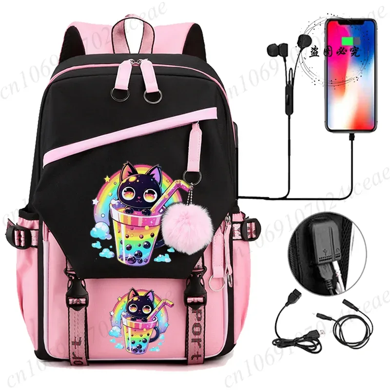 mode sac à dos à la mode retour à l'école sac à dos écolier ordinateur sac de voyage kawaii chat bulle thé boba thé anime sac à dos