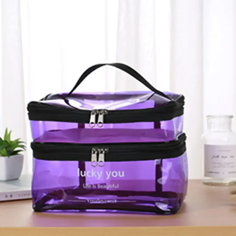 trousse de toilette portable double couche pour femmes, grande capacité, sac à cosmétiques étanche, sac de rangement de voyage