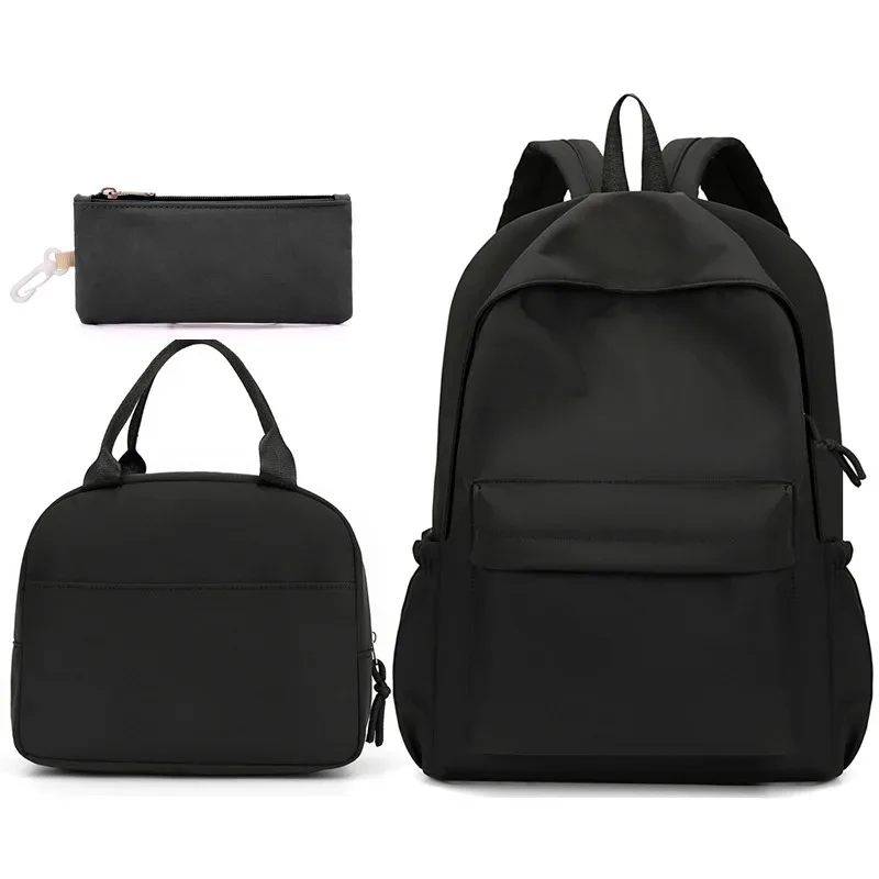 sac à dos personnalisé pour collégiens de grande capacité, nouveau style universitaire, sac à dos personnalisé de couleur unie + trousse à crayons + sac à déjeuner