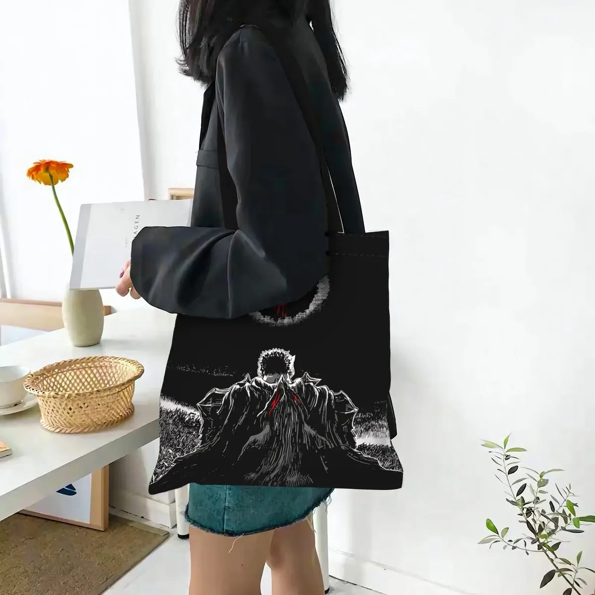 sac fourre-tout en toile berserk pour fans d'anime black swordsman, parfait pour le shopping et l'usage personnel, excellent cadeau