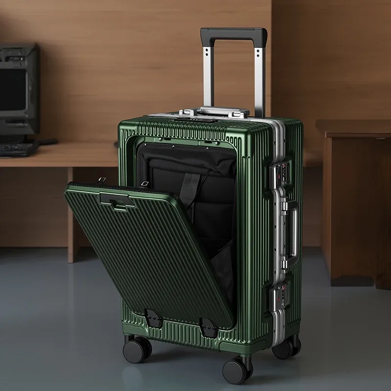 valise de voyage ko-ku nouvelle version avec ouverture frontale, compartiment pour ordinateur portable, cadre en aluminium 20-28, et porte-gobelet