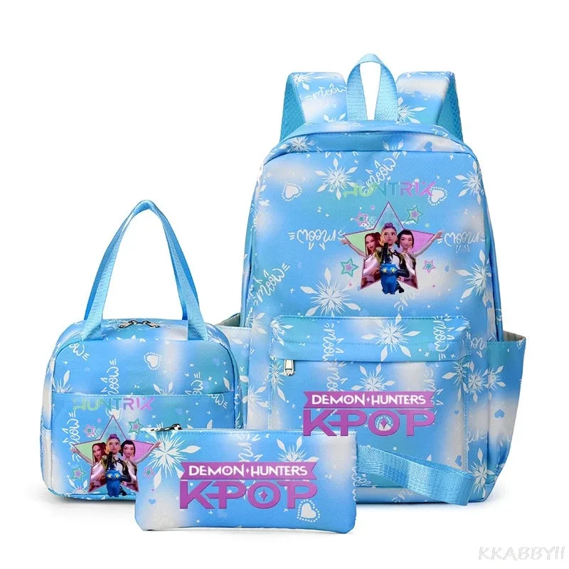 ensemble de 3 sacs à dos kpop demon hunters, sac d'école, sac à déjeuner, trousse à crayons, cadeau de rentrée scolaire pour fille, mochila de loisirs, sacs de voyage pour adolescents