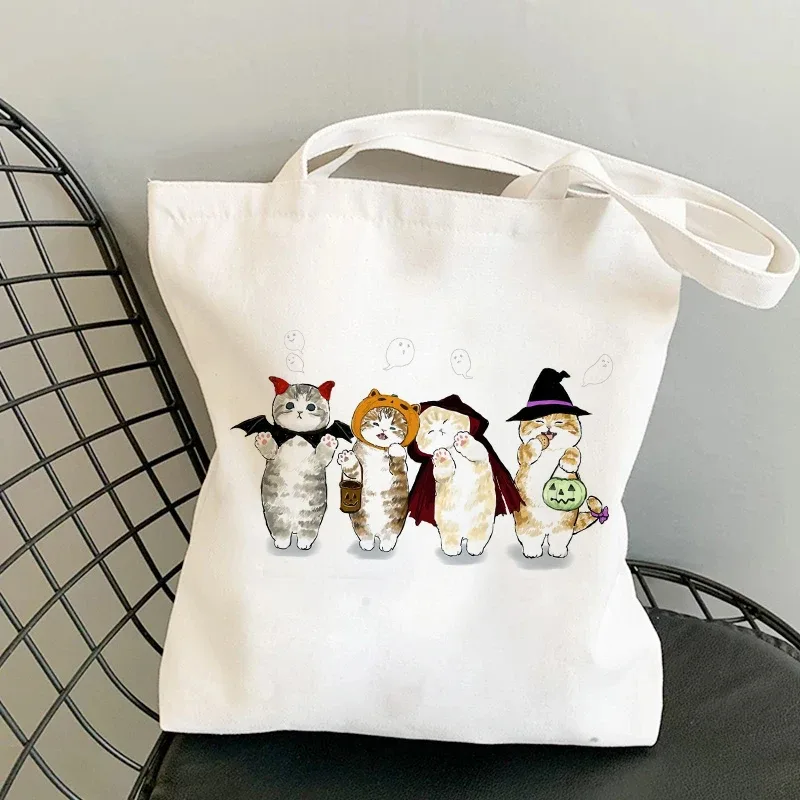 sac kawaii sac blanc sacs porté épaule sacs à provisions sacs à bandoulière en toile pour filles, sac de shopping à la mode, kawaii chats animaux mignons, sac de shopping, fourre-tout décontracté