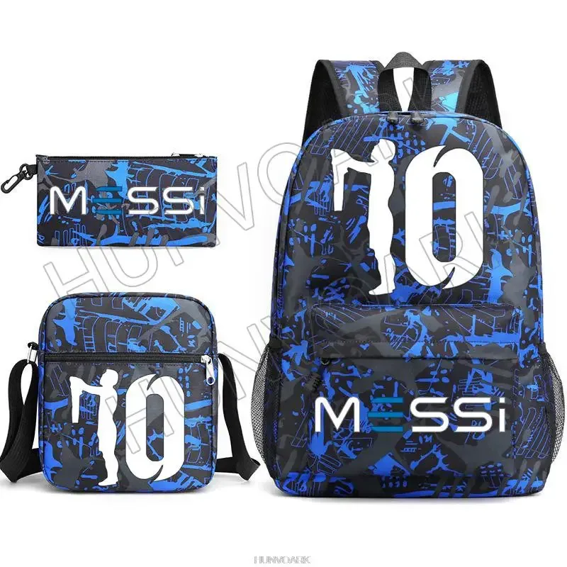 sac à dos super stars messi pour enfants, football, école, voyage, ordinateur portable, adolescents, étudiants, femmes, hommes, 3 pièces