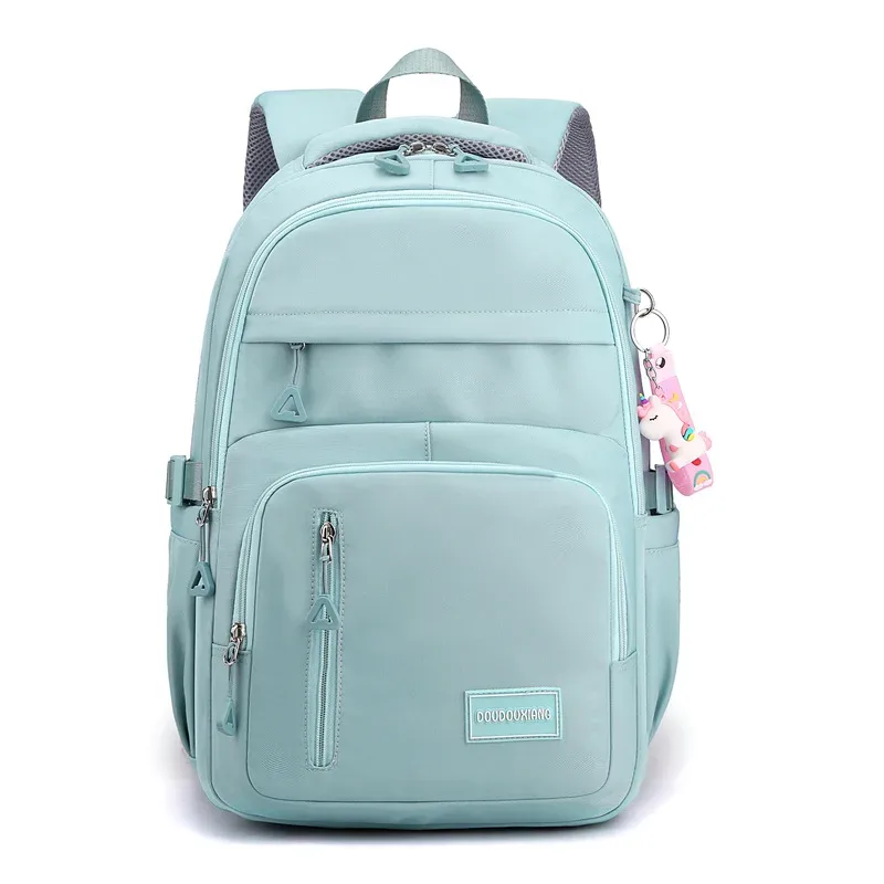 sac à dos d'école en nylon avec pendentif pour fille, cartable de voyage, multi-poches, imperméable, décontracté, style simple, pour adolescent