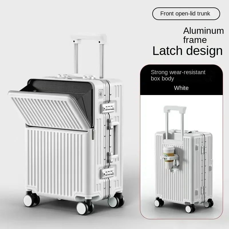 nouveau bagage cadre en aluminium ouverture avant pochette d'ordinateur valises de voyage multifonctions 20 pouces transporteur cabine sac boîtier de chariot