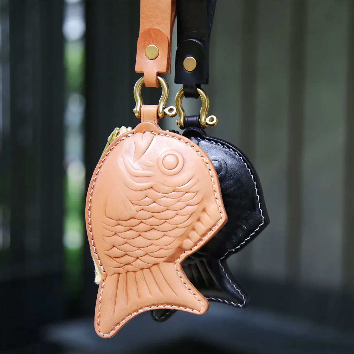 sac de poisson au vivaneau rouge fait à la main, breloque japonaise rétro en cuir, porte-monnaie, petit sac de rangement, porte-clés de décoration