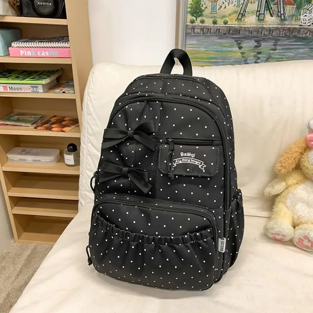 nouveau sac à dos à pois pour filles, cartable d'étudiant antivol de grande capacité, sac à dos d'ordinateur de voyage multi-compartiments en nylon