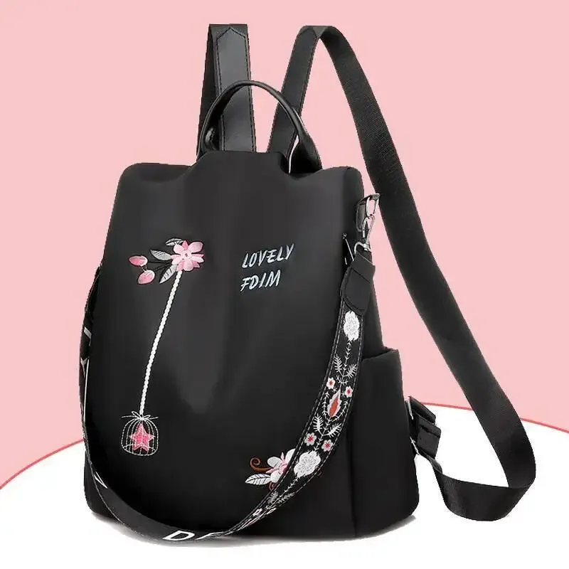tissu oxford résistant à l'eau, sacs à double épaule décontractés et élégants, personnalité style ethnique, sac à dos brodé en 3d pour femmes