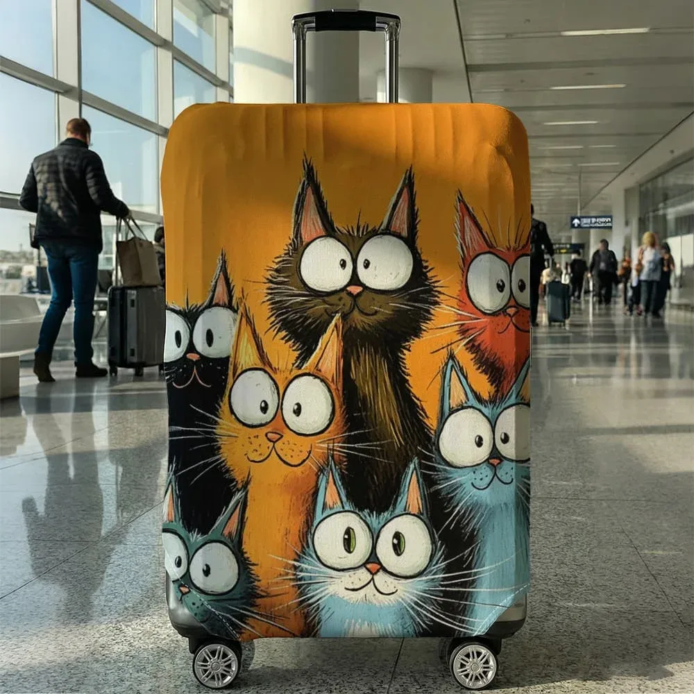 housse de protection pour bagages à motif de chat, adaptée aux bagages de 18 à 32 pouces, avec poignées, accessoires de voyage