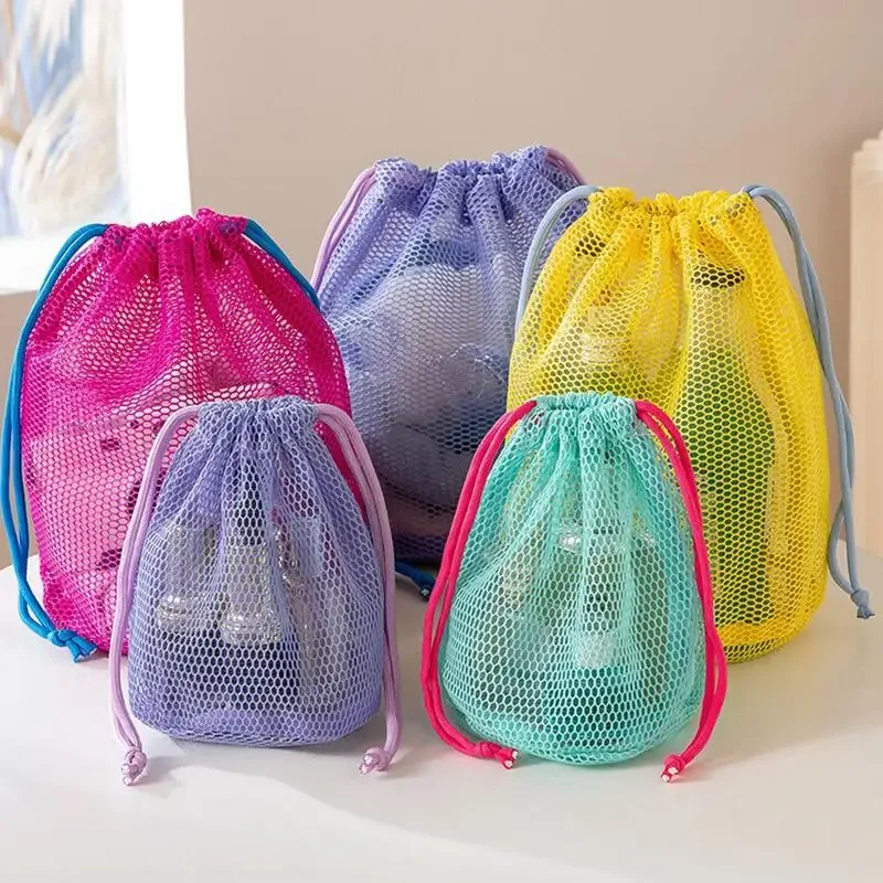 pochette de rangement en maille de nylon avec cordon de serrage, sac de voyage polyvalent pour produits numériques, organisateur de maquillage et cosmétiques, pour l'extérieur