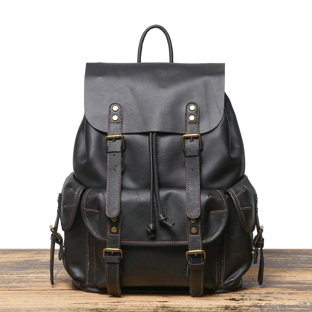 luokir vintage en cuir véritable unisexe couche supérieure en peau de vache sac à dos grande capacité ordinateur portable voyage sac à dos parachutiste sac