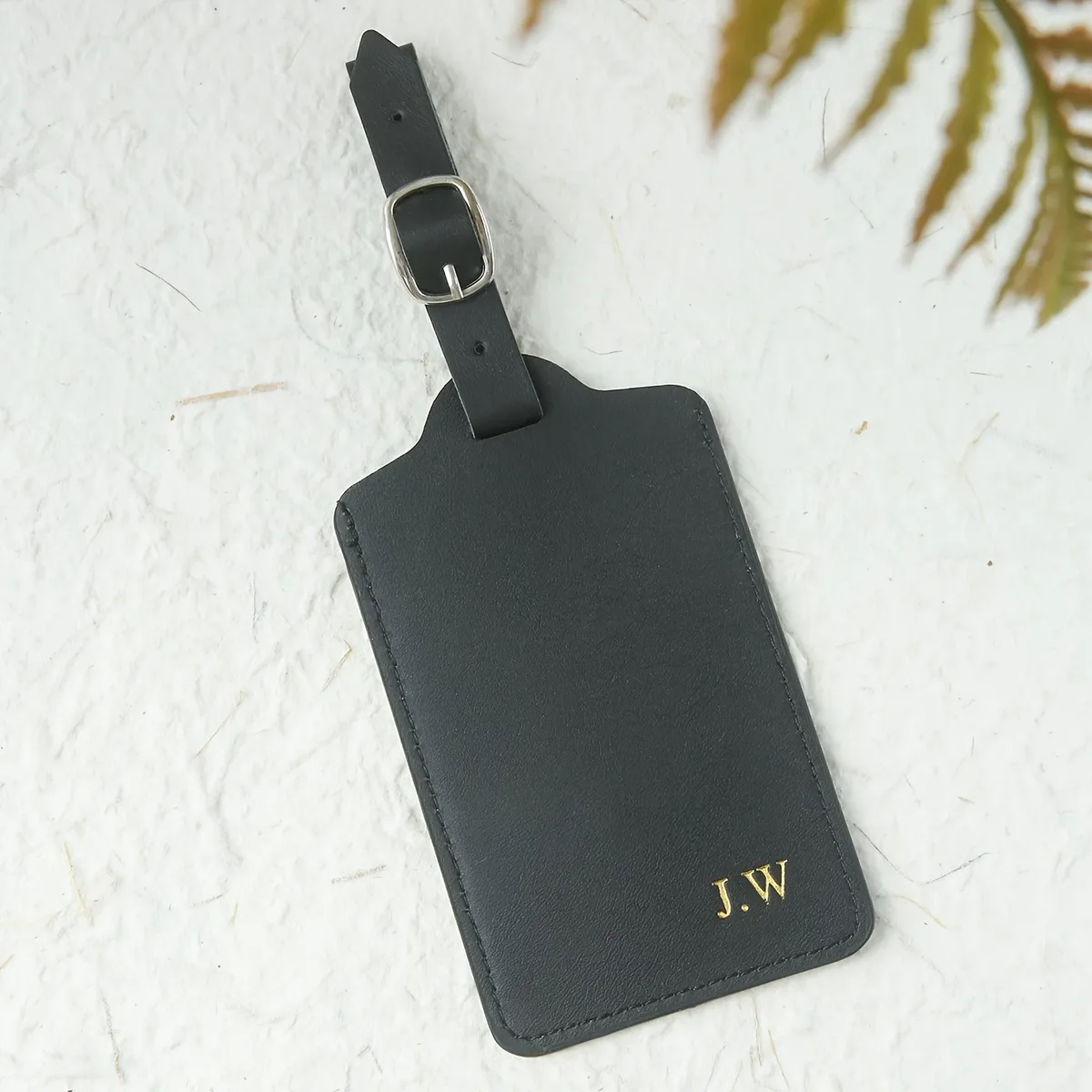 étiquette de bagage personnalisée avec nom en estampe à chaud | monogramme doré, léger, élégant, porte-documents, accessoires de voyage, style décontracté