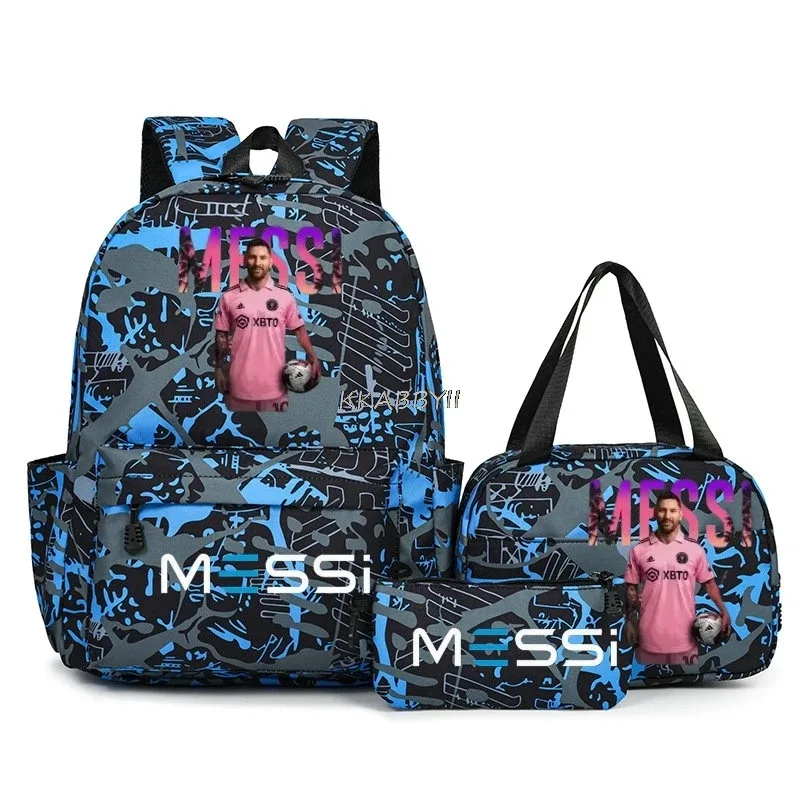 sacs à dos de voyage et d'extérieur imprimés football messi pour femmes et filles, avec sacs à lunch, légers, pour adolescents, pour ordinateur portable, mochila