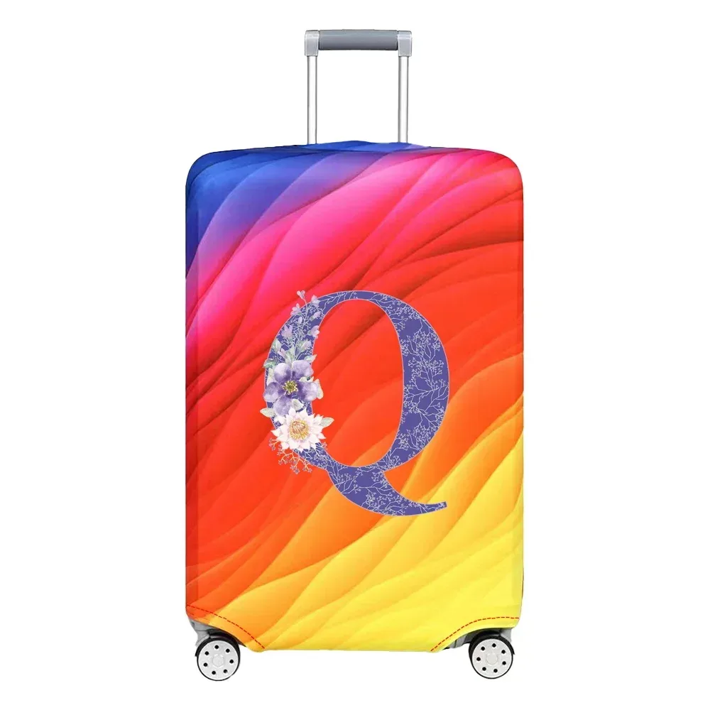 housse de protection pour bagages en tissu extensible, housse anti-poussière, anti-rayures, valise pour sac de 18 à 32 pouces, motif de lettres de fleurs violettes