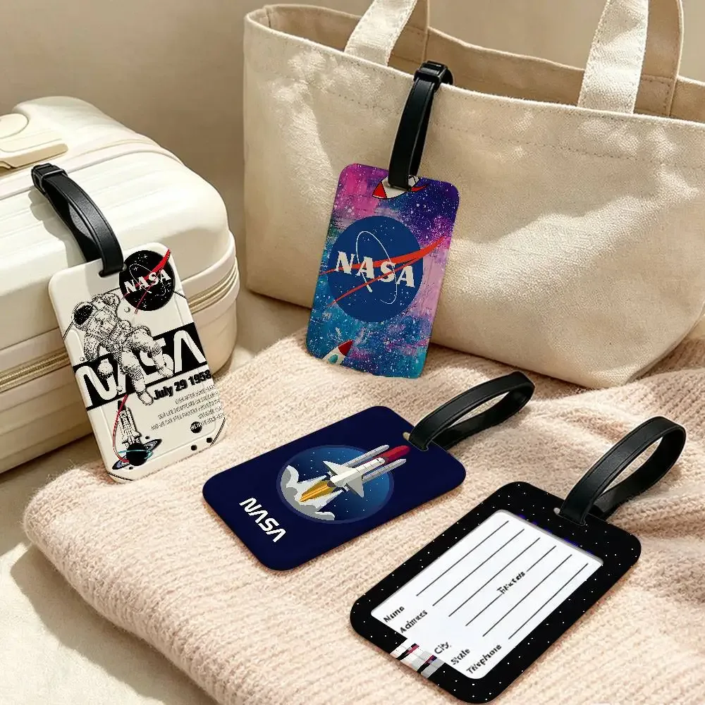 étiquette de bagage en pvc avec logo usa n-nasas, accessoire de voyage, design anti-perte, pochette détachable pour carte d'information