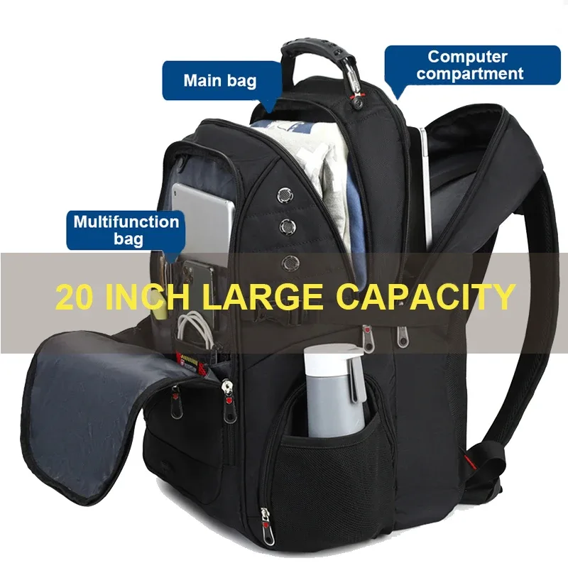 sacs à dos de voyage imperméables pour hommes, sac d'école antivol, sac à dos pour ordinateur portable de 20 pouces, mochila haute capacité