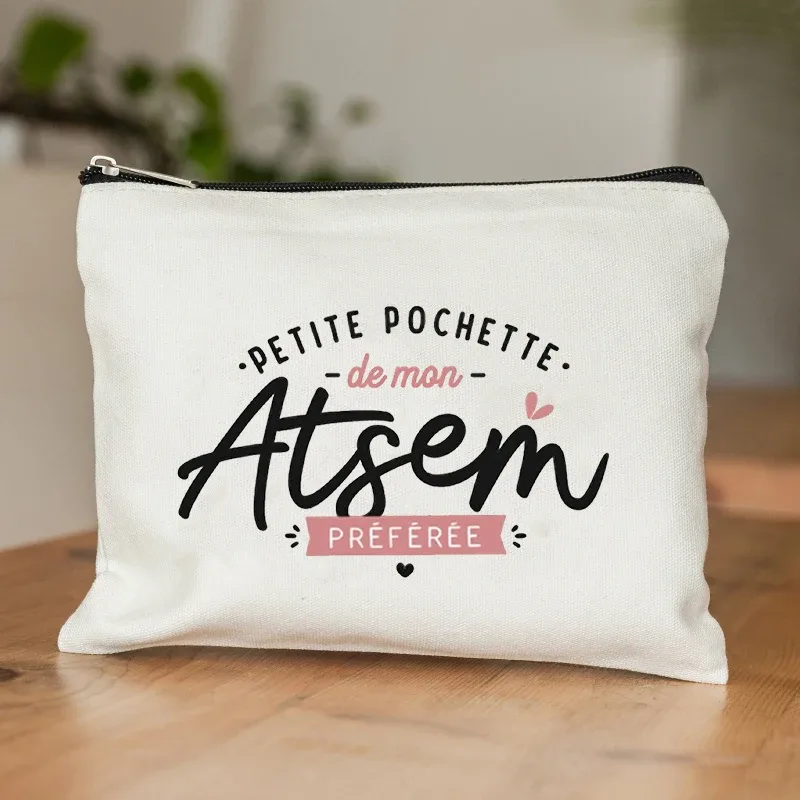 trousse de toilette au design d'appréciation atsem pour l'école française – pochette zippée en polyester durable avec trousse de maquillage inspirée de l'école française