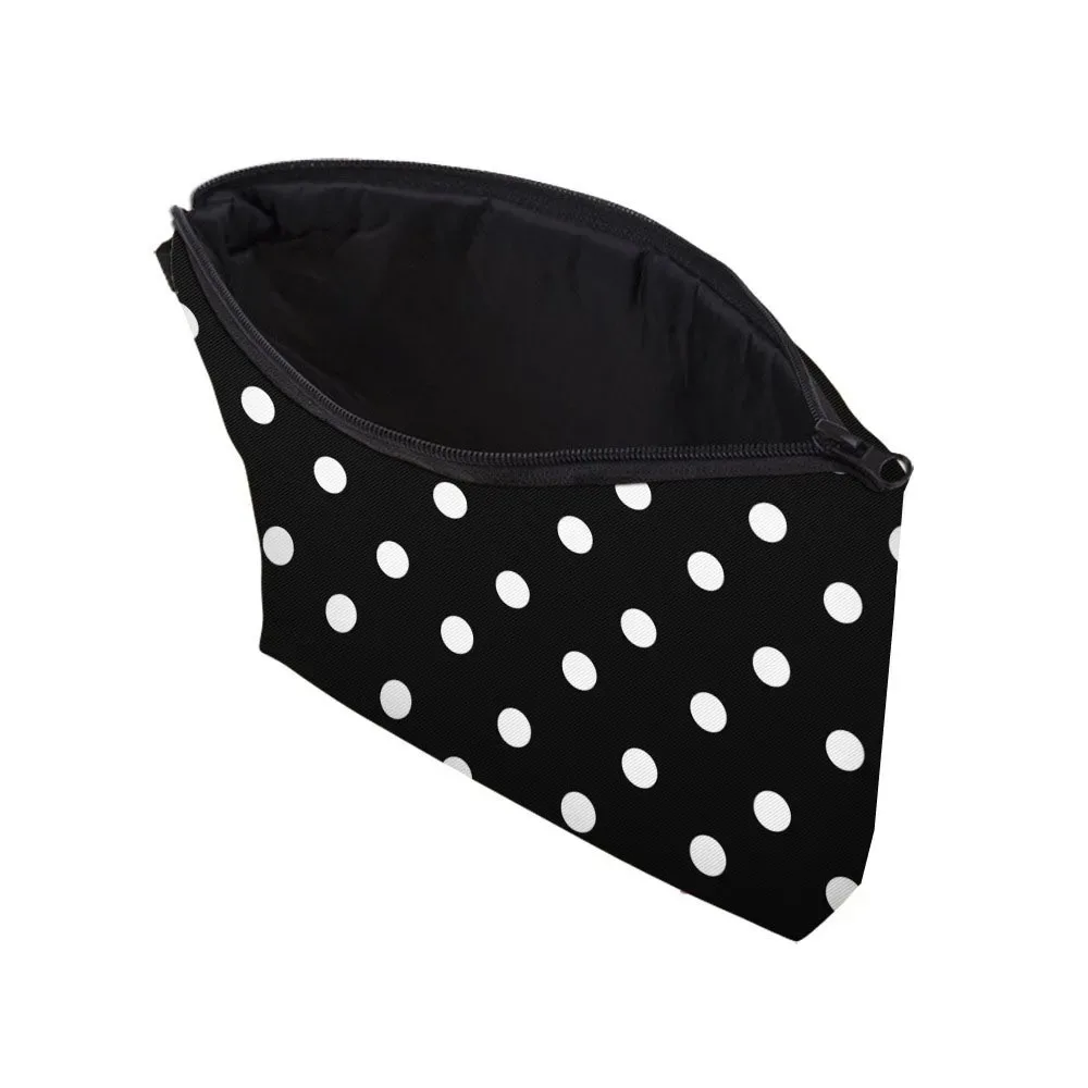 pochette de maquillage à pois tendance en polyester avec fermeture éclair, trousse de toilette portable