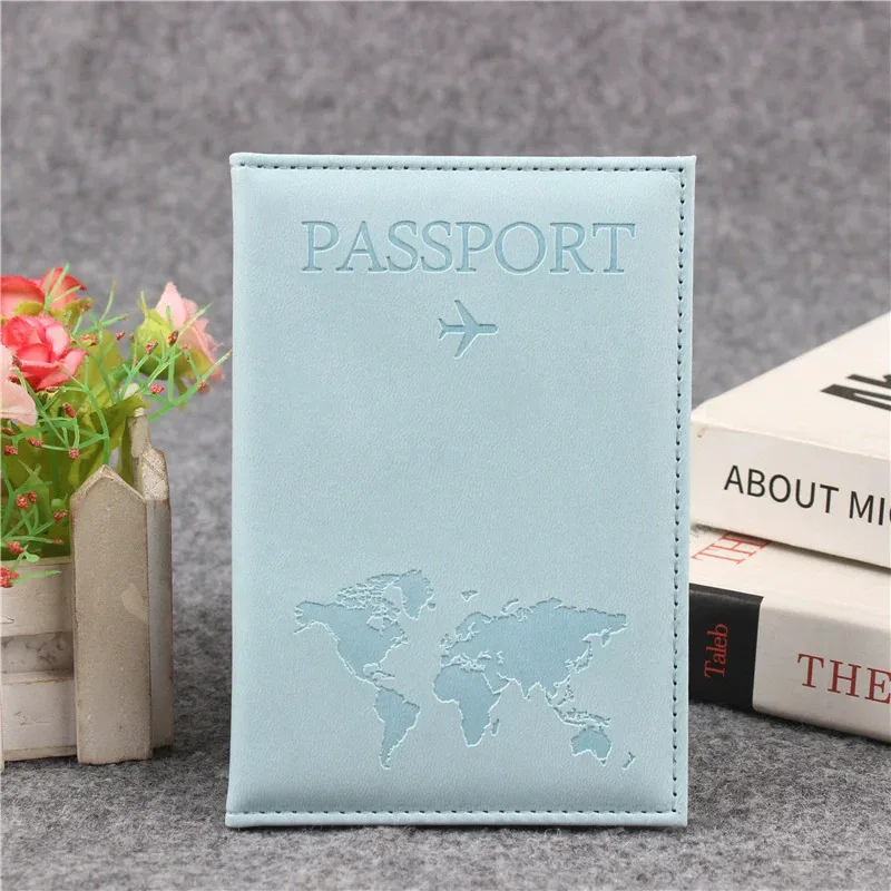 étui de voyage pour passeport en cuir pu avec carte du monde, pour hommes et femmes, organiseur - porte-cartes de protection, housses pour documents d'identité
