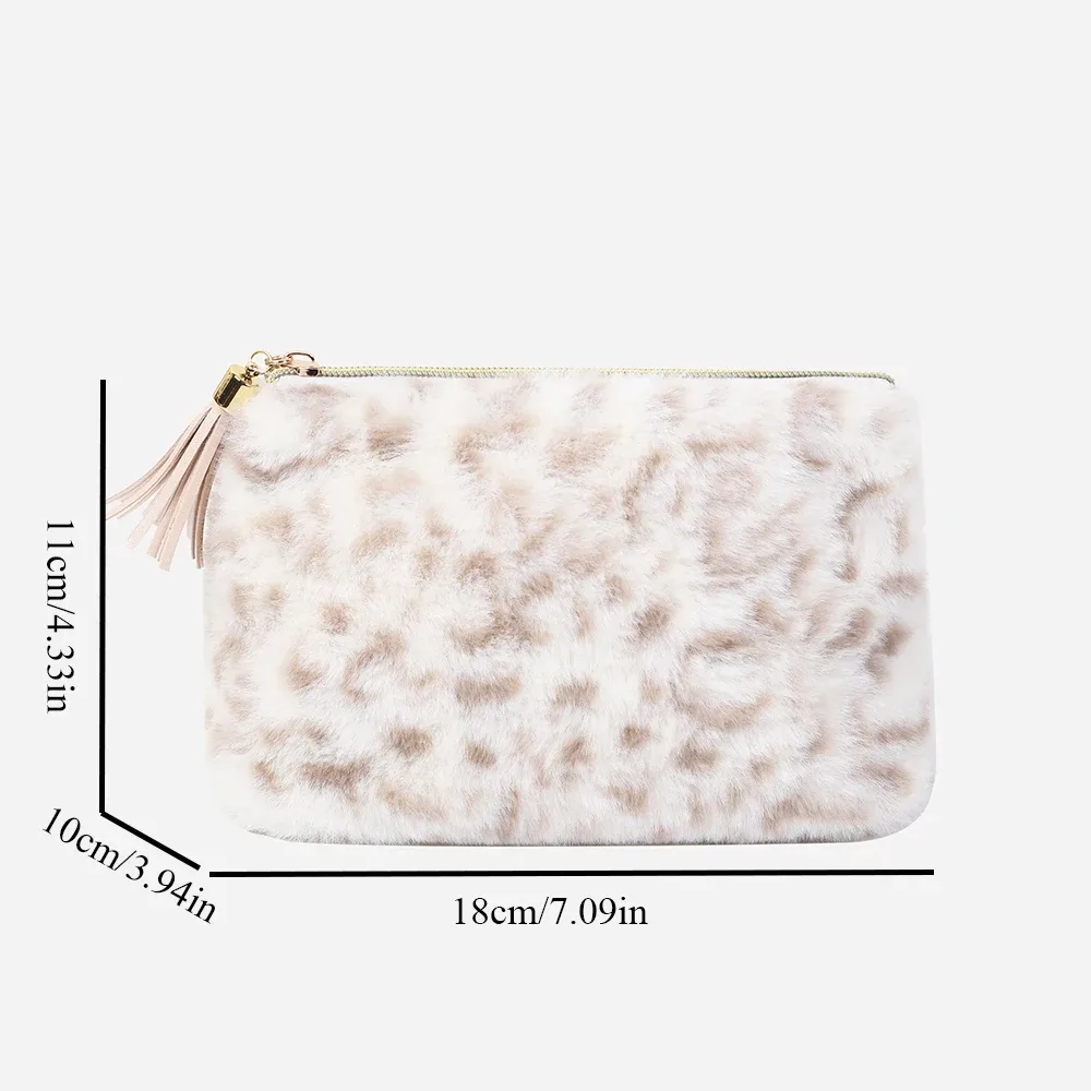 sac à cosmétiques en peluche léopard avec pompon en pu, pochettes de toilette de voyage douces, organisateur d'accessoires, pochette cadeau pour femmes et filles
