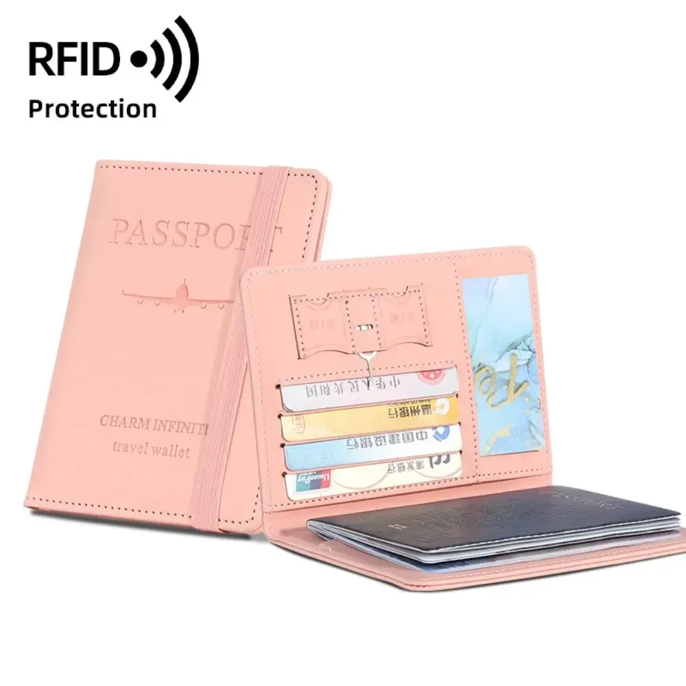 nouveau porte-passeport de couleur unie, blocage rfid, fente pour billet, clip, housse de protection, sac pour cartes de voyage en cuir