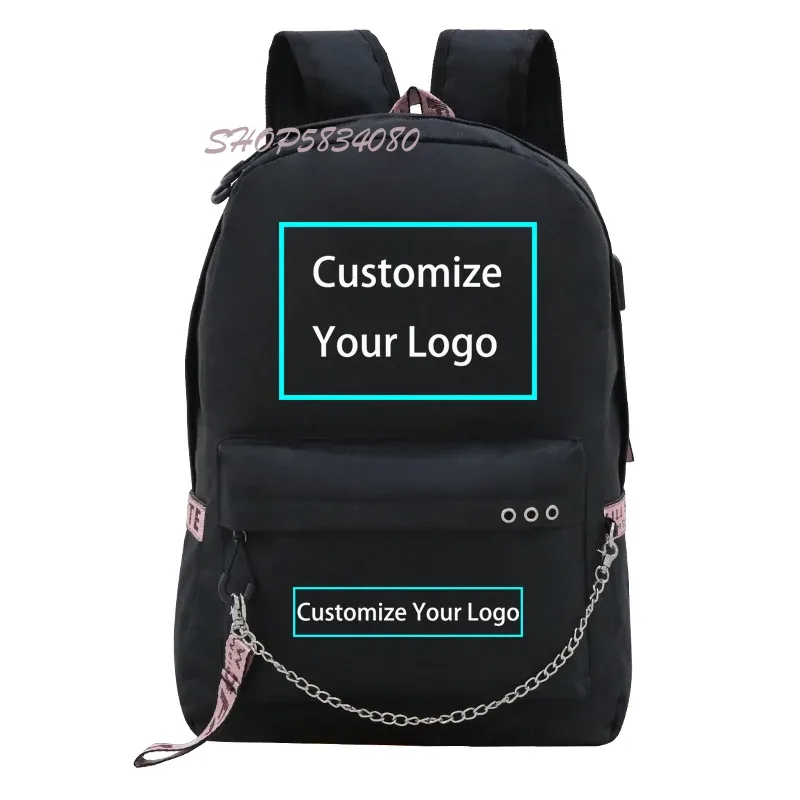 Personnalisez votre Logo Image Sac à Dos pour adolescents sacs d'école pochette d'ordinateur USB Charge Sac de voyage Sac A Dos Mochilas Para Hombre