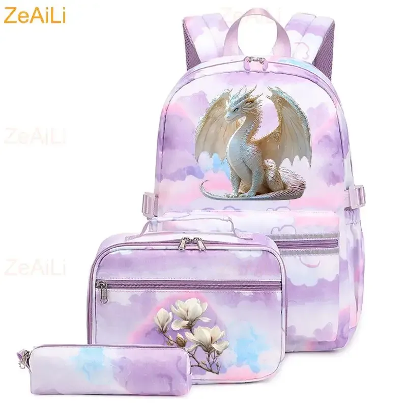 lot de 3 sacs à dos mignons pour étudiants et adolescents, motif patte de chien et chat, couleur violette, avec sac à déjeuner, sac de voyage coloré, sacs d'école pour garçons et filles, ensembles de mochilas