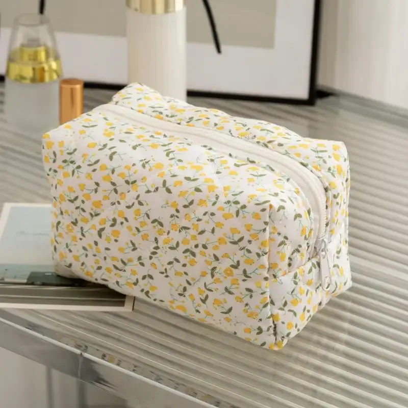 organisateur de rangement, sac de maquillage matelassé bouffant à fleurs, pochette à cosmétiques imprimée de fleurs, grand sac à cosmétiques de voyage, accessoire de maquillage