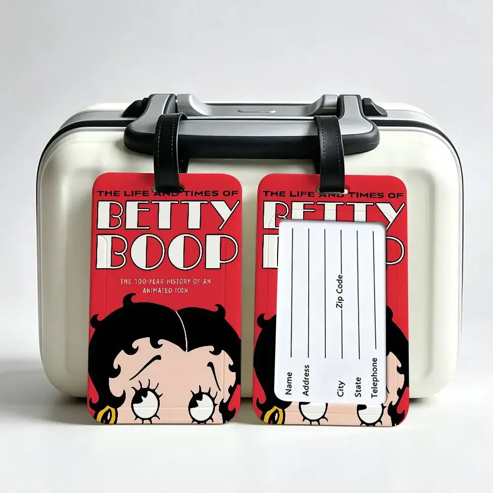 étiquette de bagage anti-perte en pvc avec motif de dessin animé b-betty b-boop, porte-carte d'identité, étiquette de nom pour voyage en plein air.