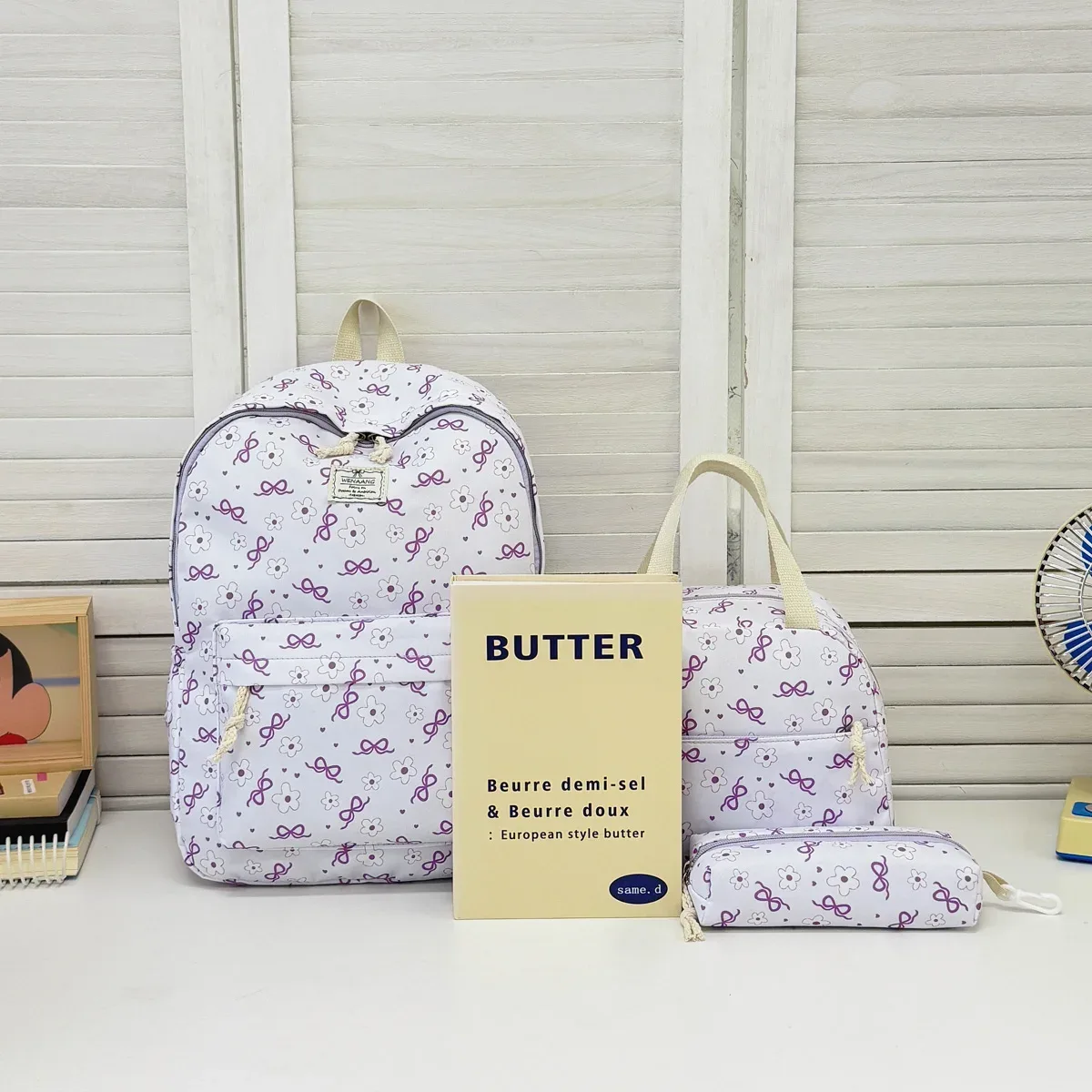 ensemble de sacs à dos 3 pièces pour adolescentes, motif floral avec nœud adorable, ultra léger, grande capacité, polyvalent, pour l'école, le campus, les activités de plein air et l'usage quotidien
