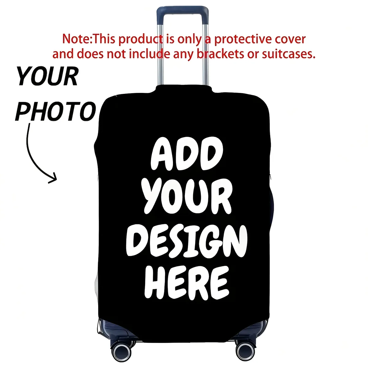 valise personnalisable avec photo et texte personnalisés, impression recto-verso, polyester élastique, protection de valise lavable