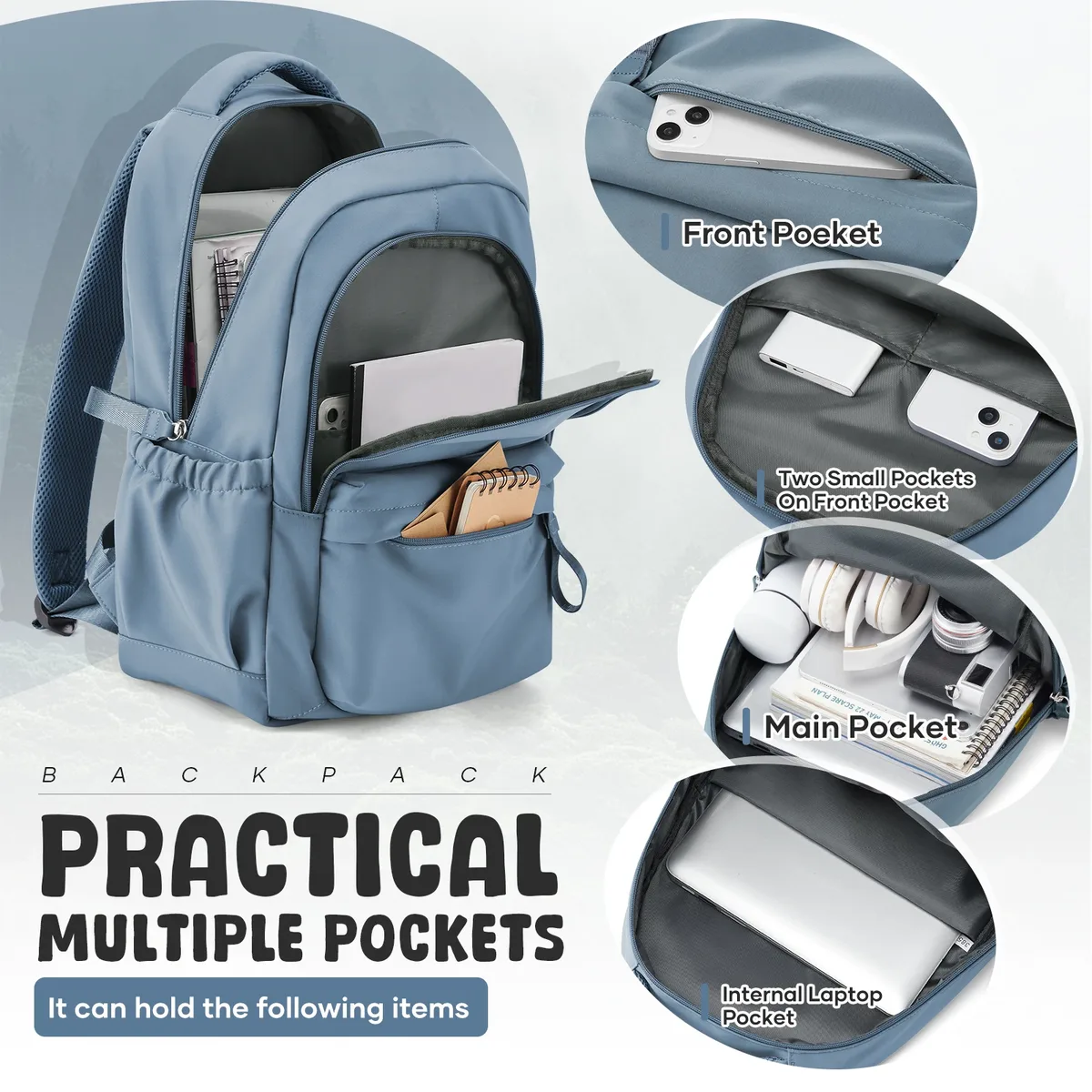 sac à dos scolaire, sac à dos décontracté et tendance, sac à dos pour ordinateur portable, sac d'école simple à grande capacité avec fermeture éclair pour filles et garçons
