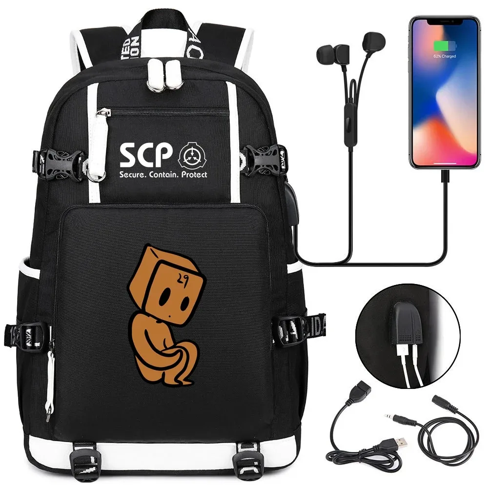 sac à dos scp foundation cartable noir, sacs d'école de dessin animé pour enfants adolescents, sac à dos de voyage scp, sacs initiés par ordinateur portable usb
