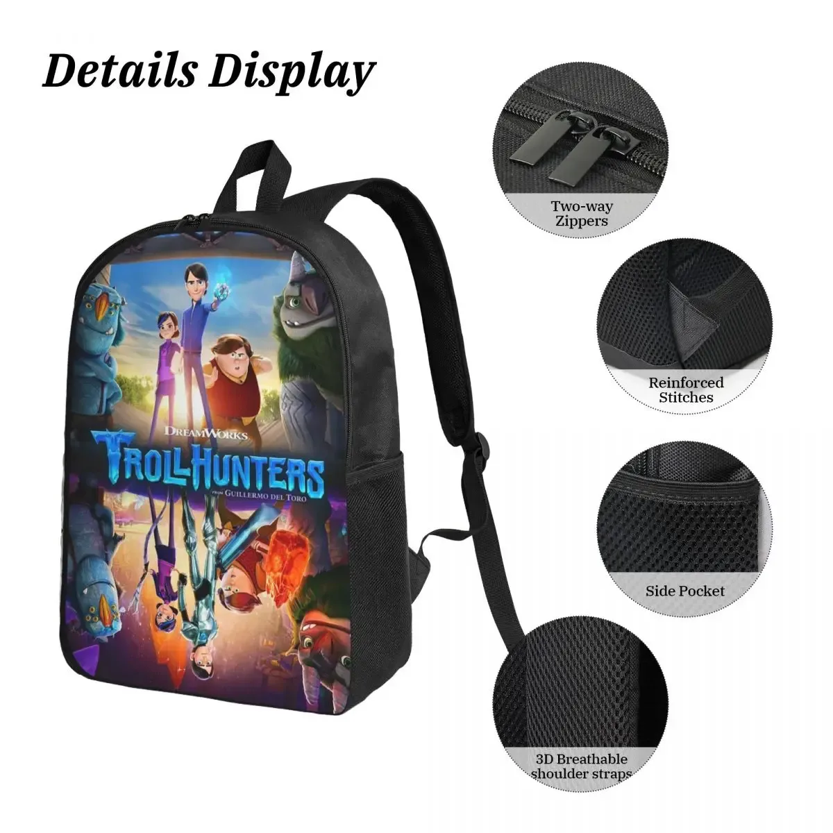 dessin animé trollhunters sac à dos étudiant garçons filles bookbag sac d'école ordinateur sacs à bandoulière 3ps sac à déjeuner isolé trousse à crayons