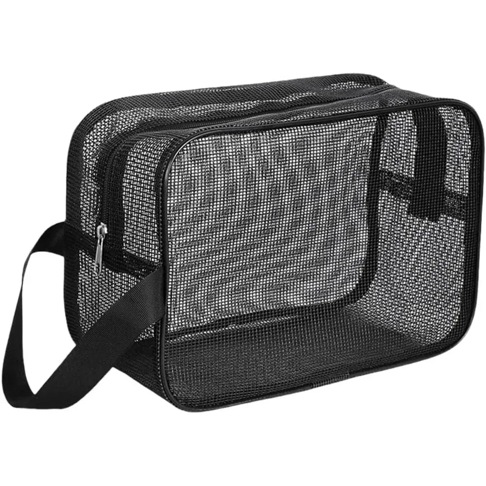 sac de bain portable, pochette de toilette en maille, sac de rangement pour maquillage de voyage, organisateur d'accessoires de salle de bain, sac de plage
