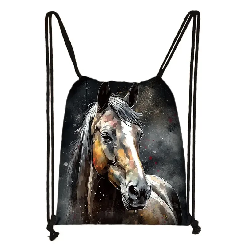 sac à dos imprimé animal théâtre l loup éléphant cheval, sacs à cordon de proximité pour femmes, sac de rangement mode pour adolescentes, sacs à livres kawaii pour filles, cadeau