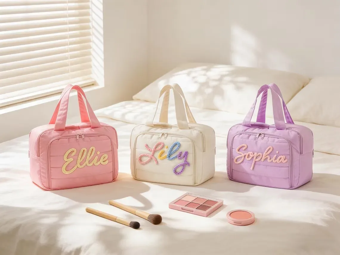 sac de toilette extensible et pliable personnalisé, sac de toilette de voyage personnalisé avec crochet de suspension, cadeau pour demoiselle d'honneur