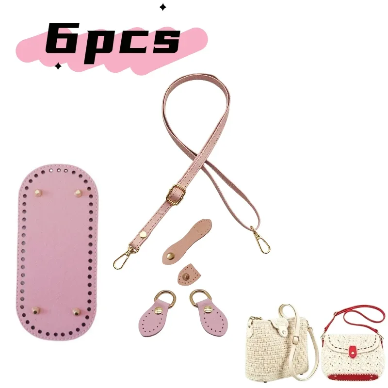 lot de 6 pièces : base de sac en cuir pu ovale avec sangle de poignée tressée, incluant boucle de bandoulière remplaçable et coussinet de fond de sac en crochet, idéal pour sacs à bandoulière, sacs à main et projets diy faits main.