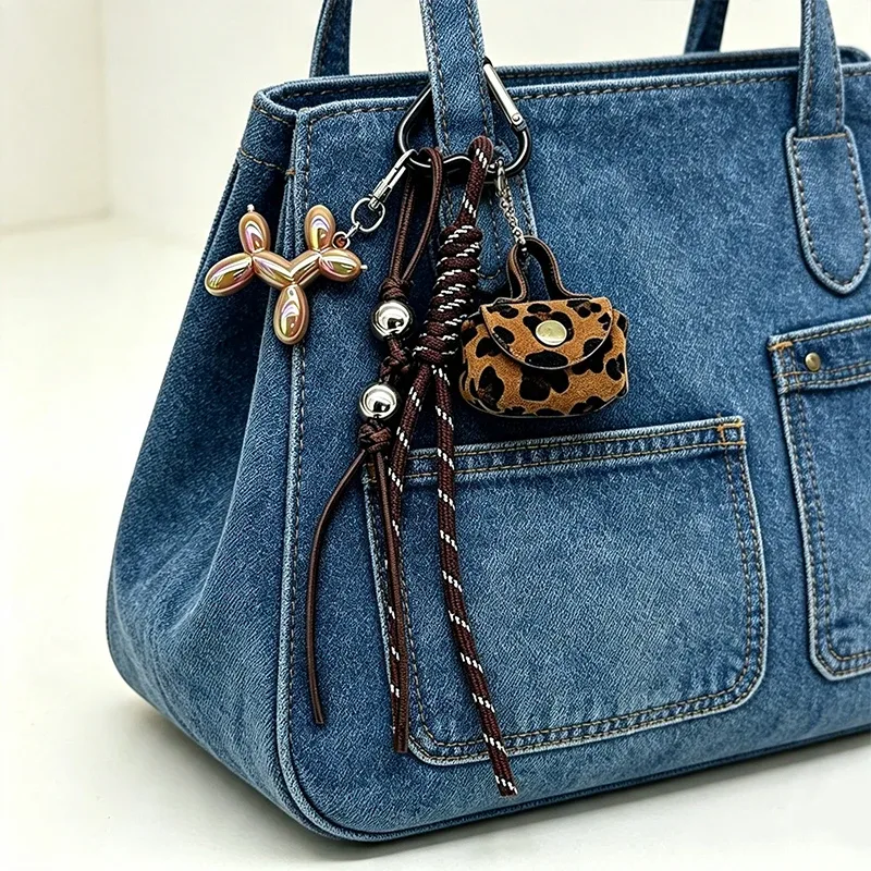 mini sac tendance imprimé léopard, porte-clés, accessoires pour sac à main et sac à dos, motif chien ballon