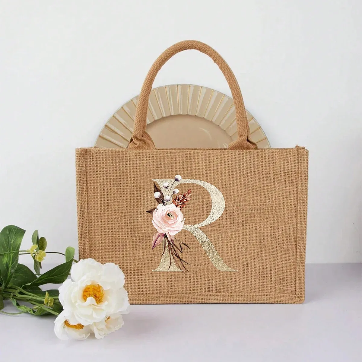 nouveau sac à main élégant en lin à motif lettres dorées, sac à main portable multifonctionnel, sac en lin, sac à main simple grande capacité, sac de rangement décontracté portable, sac de courses multifonctionnel, nouveau design, grande capacité, parfait pour le shopping