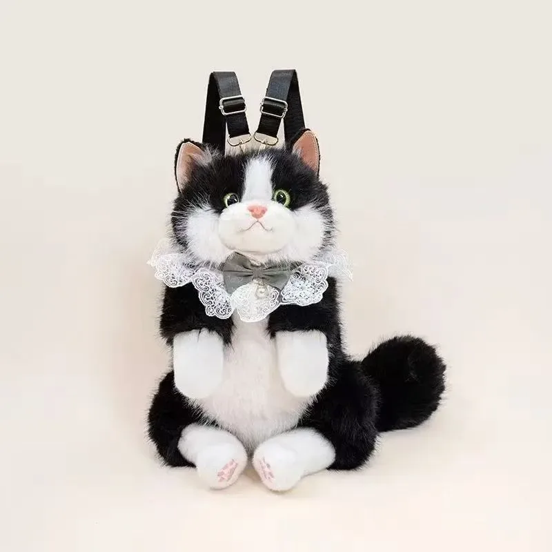 sac à dos chat ragdoll en fausse fourrure mignon pour filles, sac à bandoulière réaliste en peluche chaton avec nœud en dentelle, jouet en peluche doux, cadeau