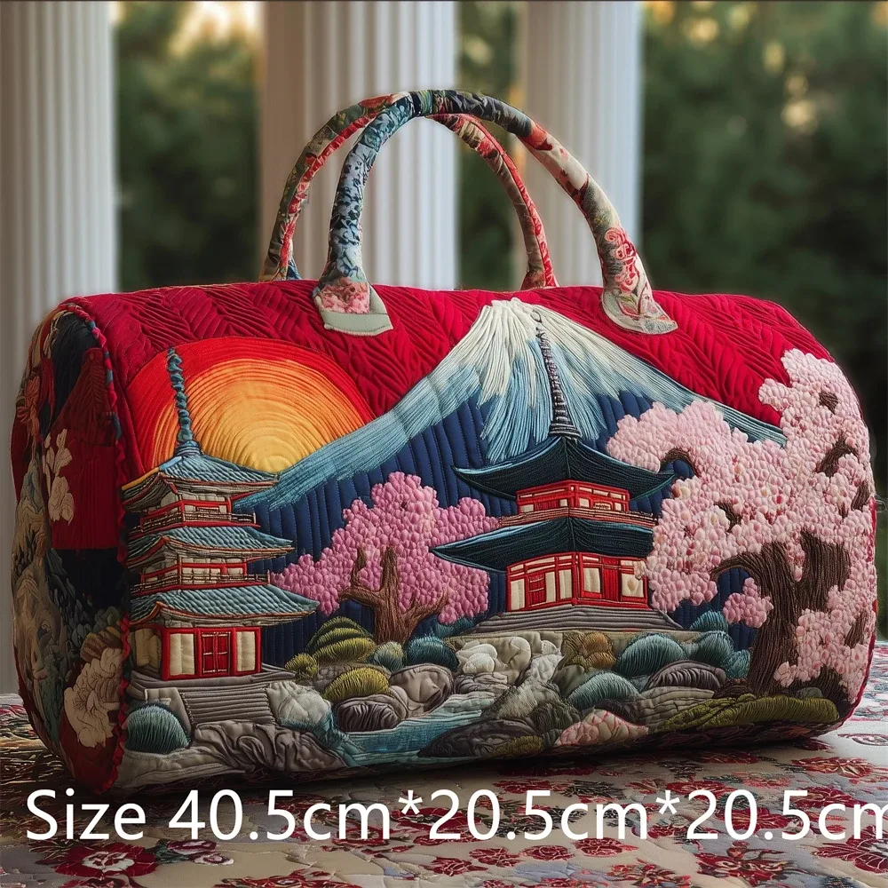 sac de voyage matelassé 3d de style japonais, imprimé fuji sakura koi fish, grande capacité, sac de voyage pour week-end, sac de sport, sac fourre-tout unisexe