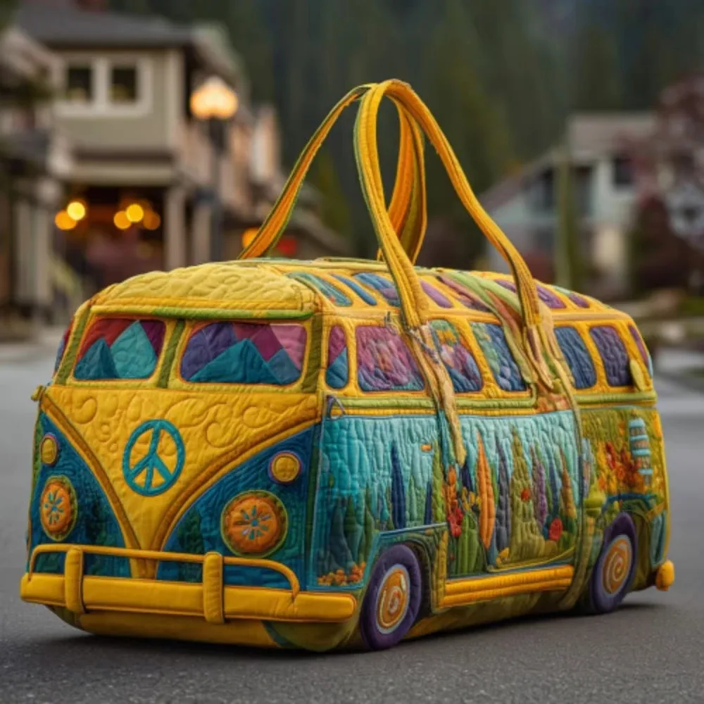 sac de voyage matelassé 3d tendance, motif bus, grande capacité, sac à main rétro bohème, sac de sport robuste pour les sorties quotidiennes