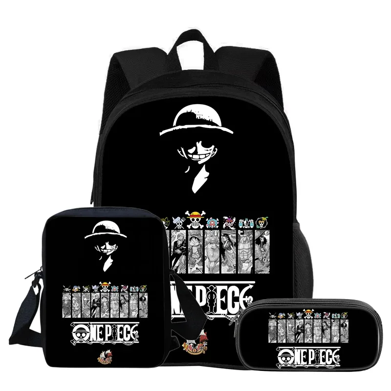 one piece monkey d. luffy – ensemble de 3 sacs à dos pour étudiants, sac à bandoulière d'école, sacs à crayons, sac à dos de voyage, cadeau d'anniversaire pour enfants
