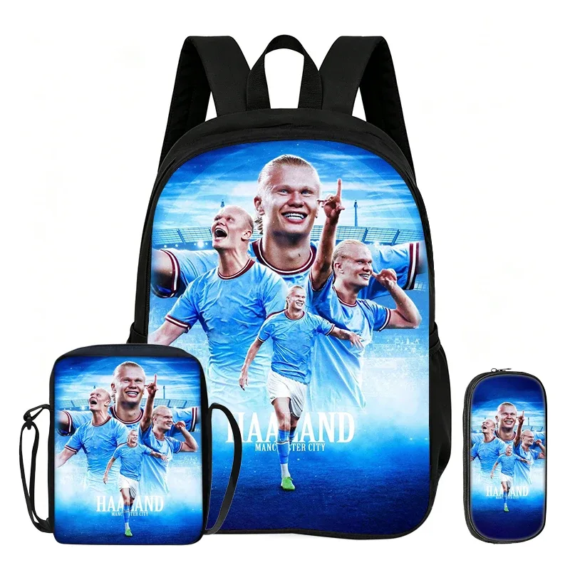 ensemble de 3 sacs à dos pour enfants, motif étoile de football, sac à bandoulière pour étudiants, sacs à crayons, sac à dos de sport haaland