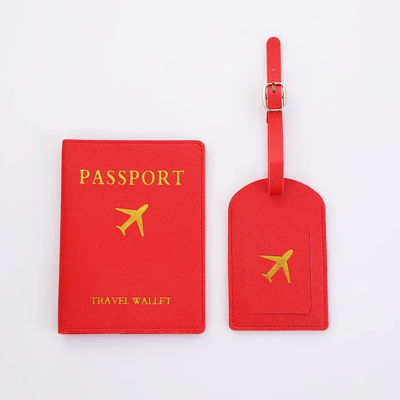 couverture de passeport de voyage en pu, étiquette d'identification de valise, sac d'embarquement, nom, adresse, porte-passeport, 2 pièces/ensemble