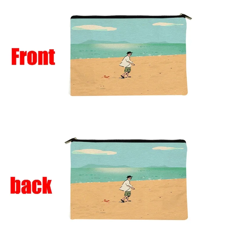 trousse de maquillage en toile sur le thème de la plage, pochette cosmétique de voyage avec fermeture éclair, organisateur de toilette portable pour femmes et filles.